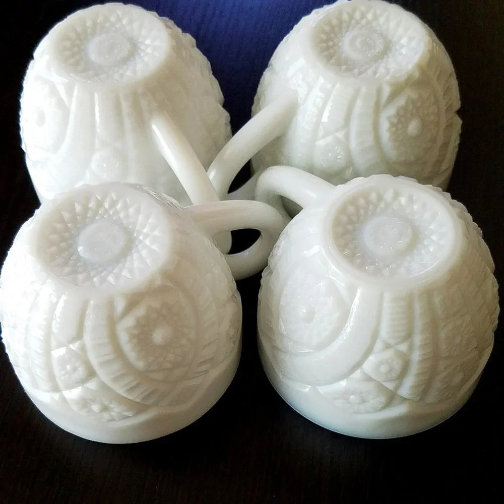 Vintage McKee White Milk Glass Concord Pattern Punch Tea Cups - Set of 4
